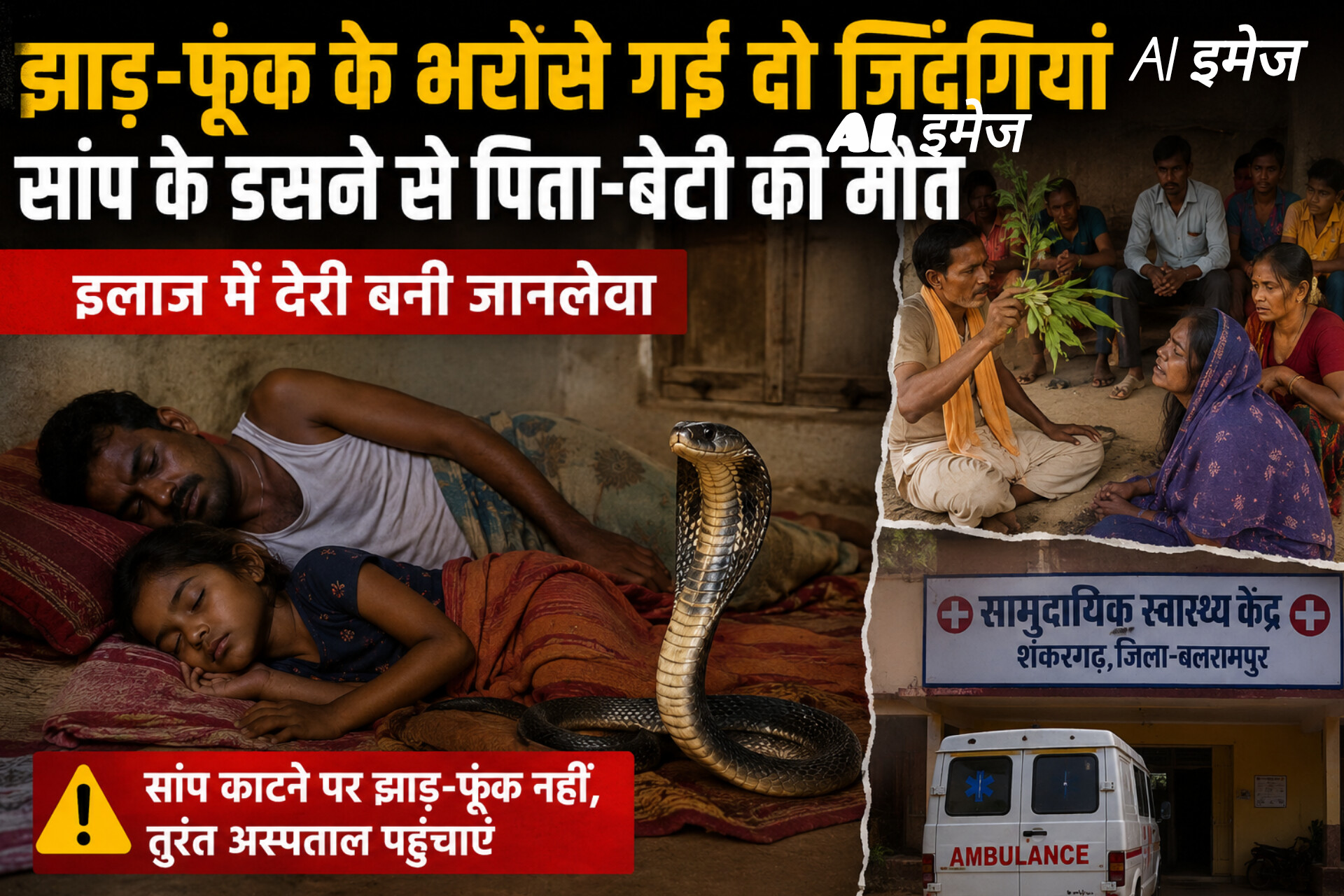 झाड़-फूंक के भरोसे गई दो जिंदगियां: जहरीले सांप ने सोते हुए पिता-बेटी को डसा, इलाज से पहले दोनों की मौत